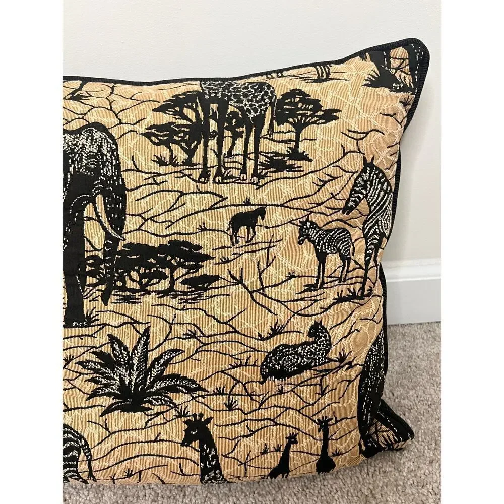 Vintage Jungle Safari Print Square Throw Pillow Tan / Black